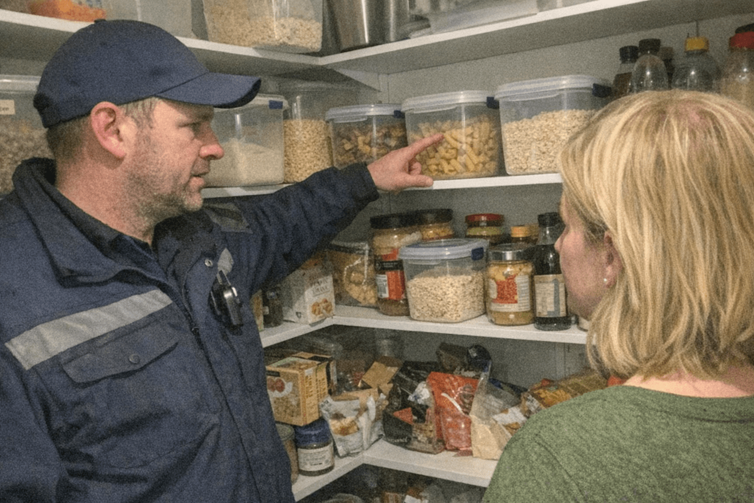 Beratung im Hausflur zur Lagerung von Lebensmitteln und Vorräten
